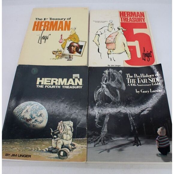 Lot of 3 Vintage Herman Books by Jim Unger & 1 Gary Larson Funny Comic Books - Picture 1 of 9